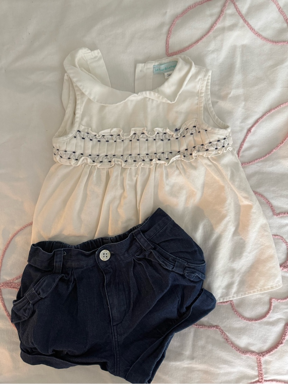 White Smocked Sleeveless Top for Girls